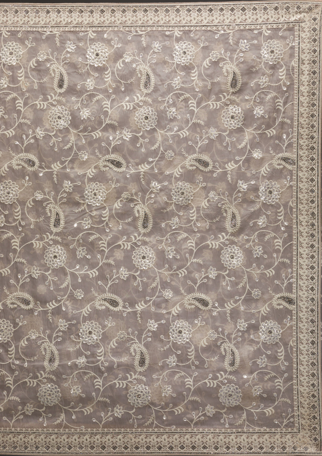 Grey Threadwork Organza Saree