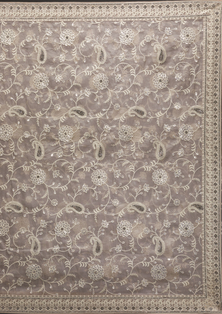 Grey Threadwork Organza Saree