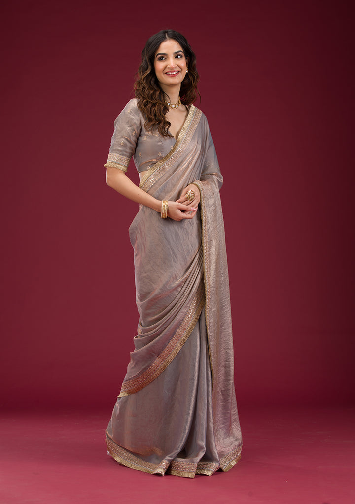 Grey Threadwork Tissue Saree