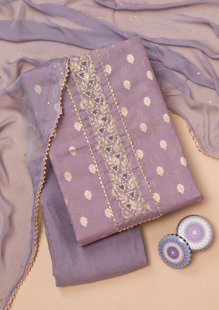 Grey Zariwork Art Silk Unstitched Salwar Suit