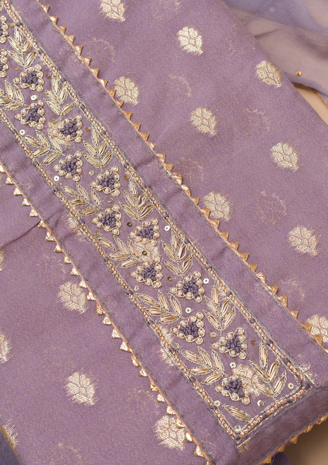 Grey Zariwork Art Silk Unstitched Salwar Suit