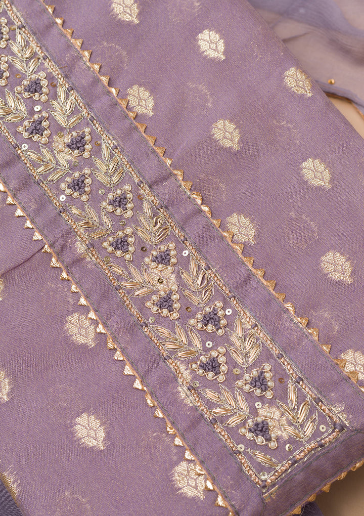 Grey Zariwork Art Silk Unstitched Salwar Suit