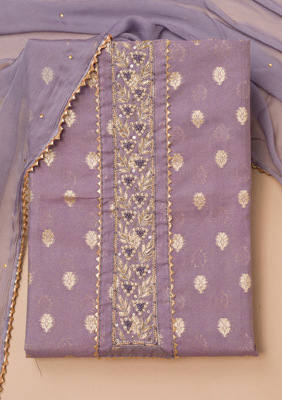 Grey Zariwork Art Silk Unstitched Salwar Suit