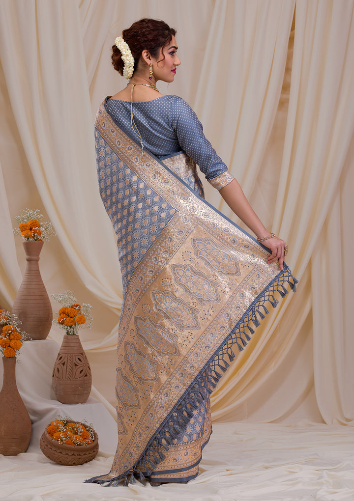 Grey Zariwork Silk Saree