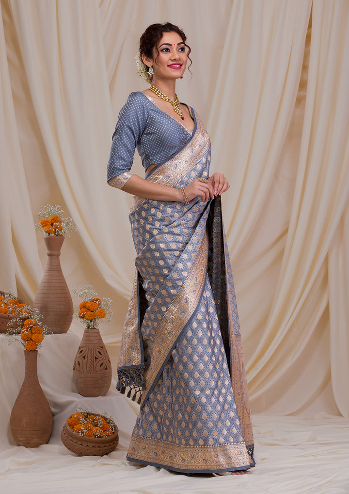 Grey Zariwork Silk Saree
