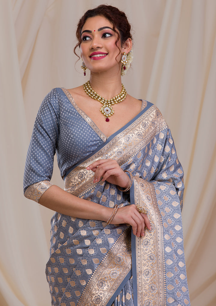 Grey Zariwork Silk Saree