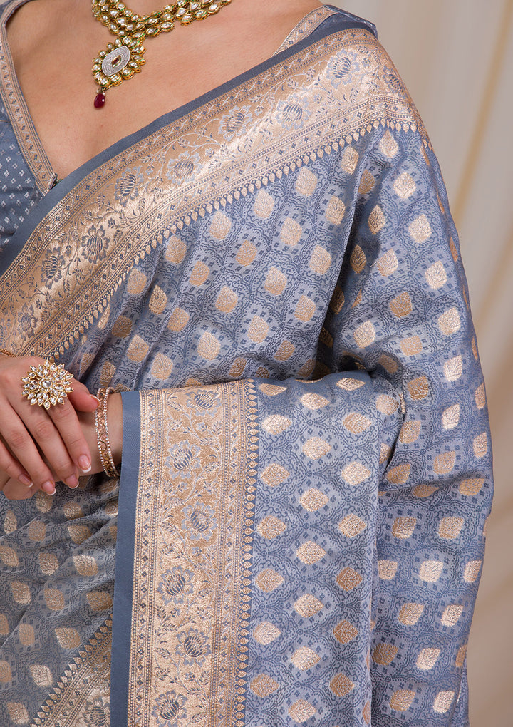 Grey Zariwork Silk Saree