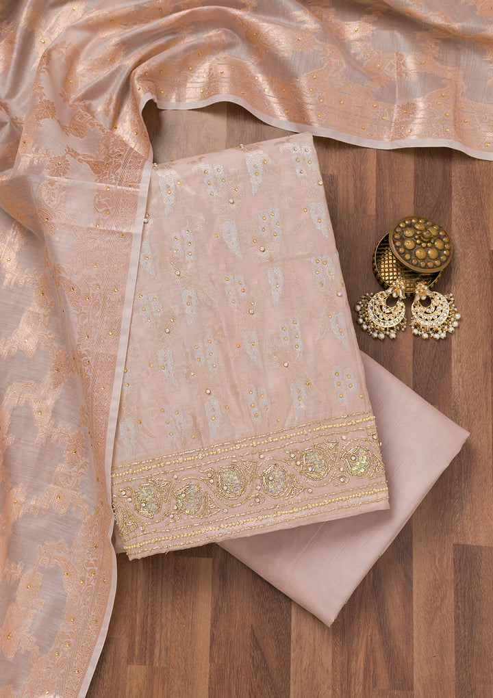 Grey Zariwork Banarasi Unstitched Salwar Suit