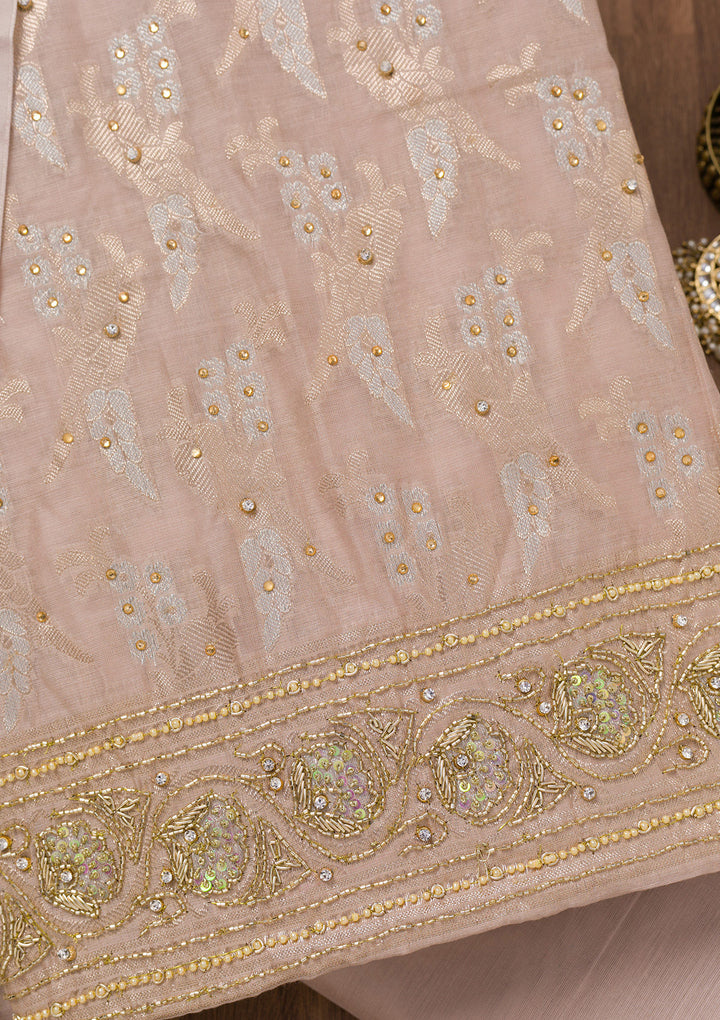 Grey Zariwork Banarasi Unstitched Salwar Suit