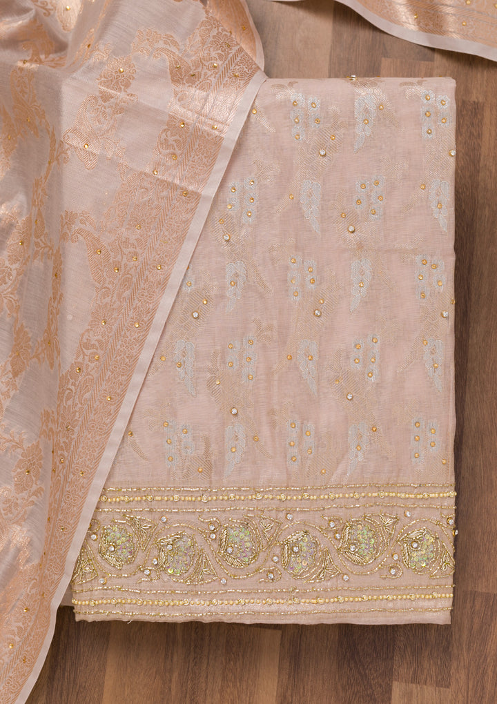 Grey Zariwork Banarasi Unstitched Salwar Suit