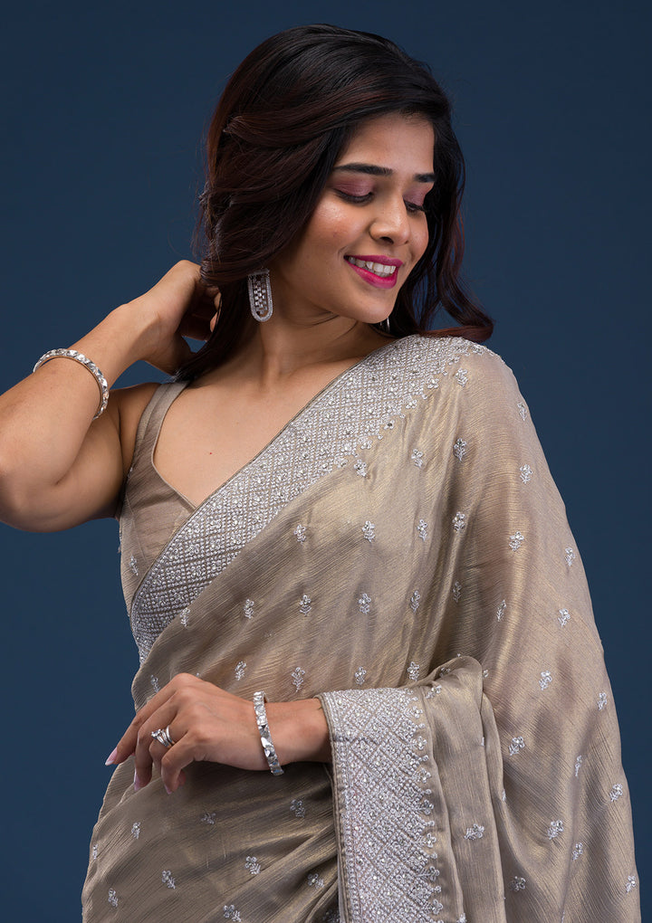 Grey Zariwork Chiffon Saree