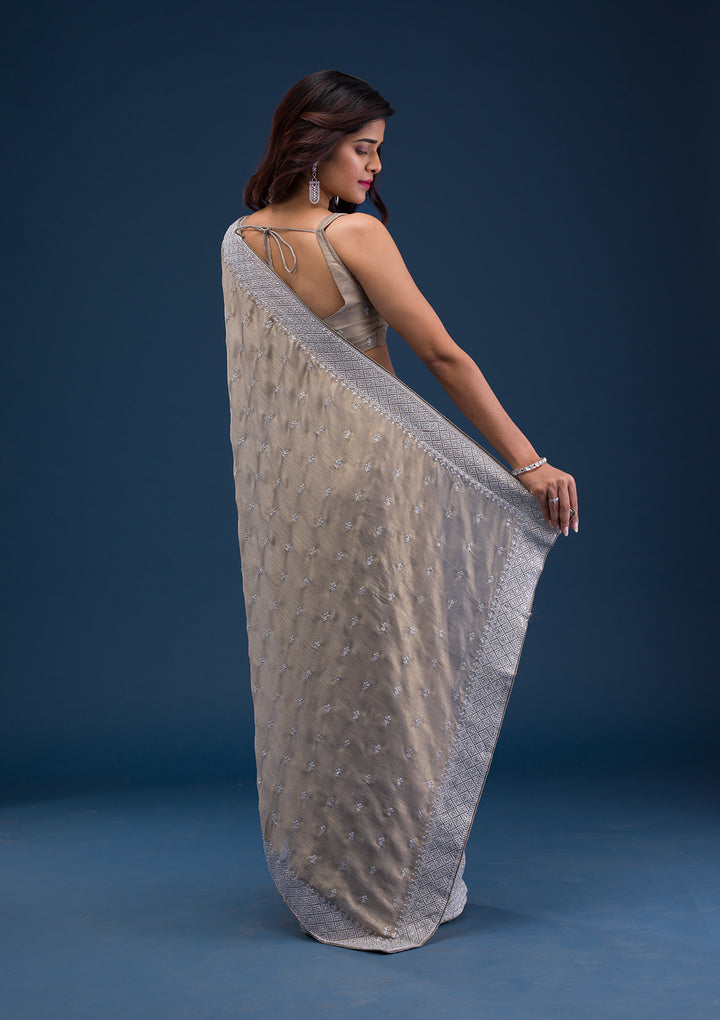 Grey Zariwork Chiffon Saree