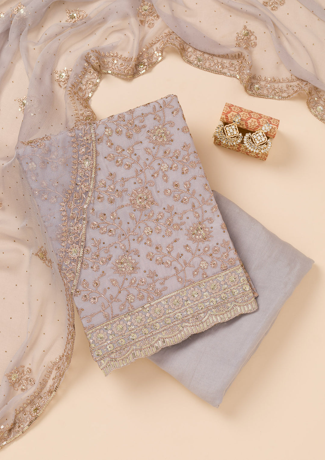 Grey Zariwork Georgette Unstitched Salwar Suit