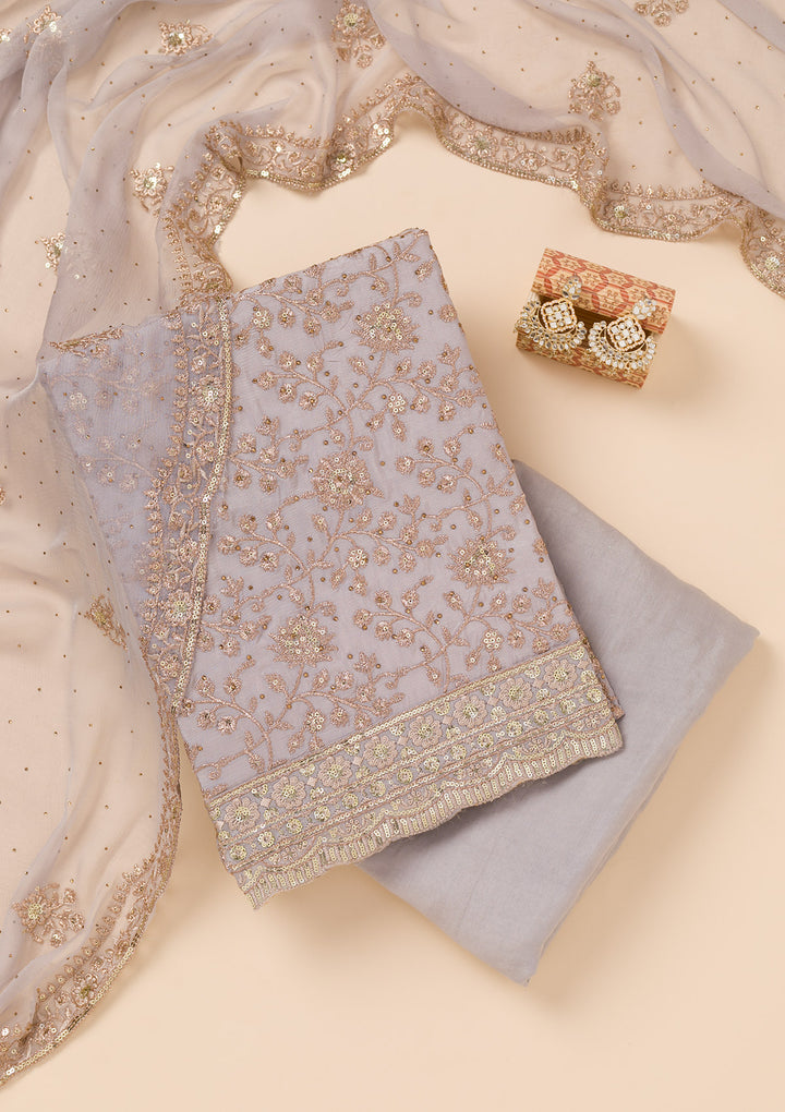 Grey Zariwork Georgette Unstitched Salwar Suit
