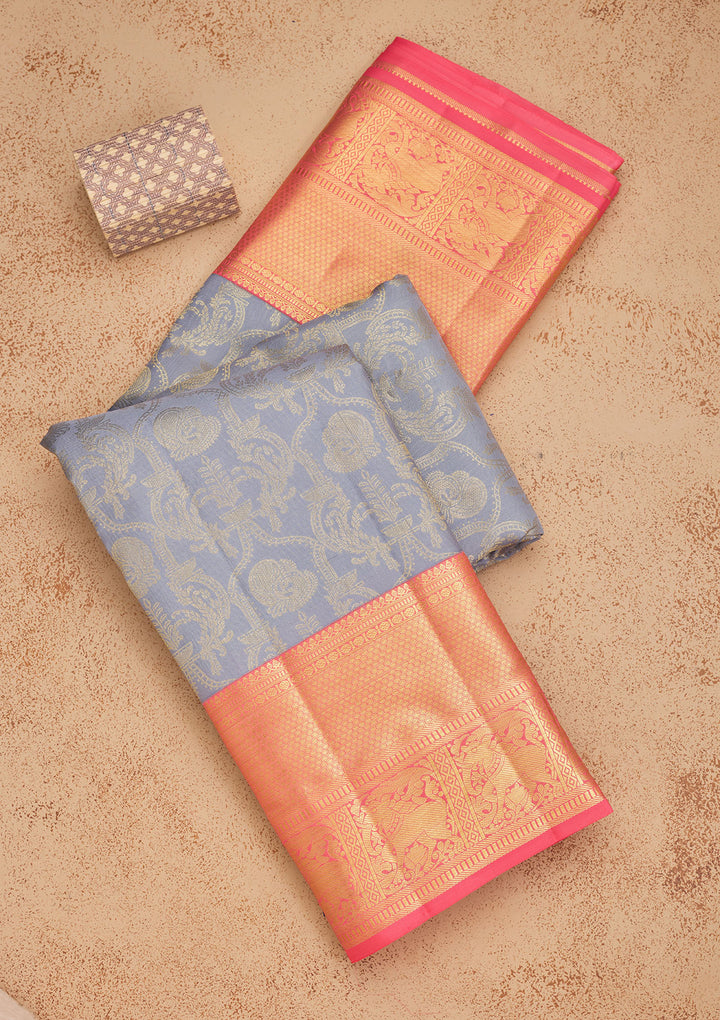 Grey Zariwork Pure Silk Saree