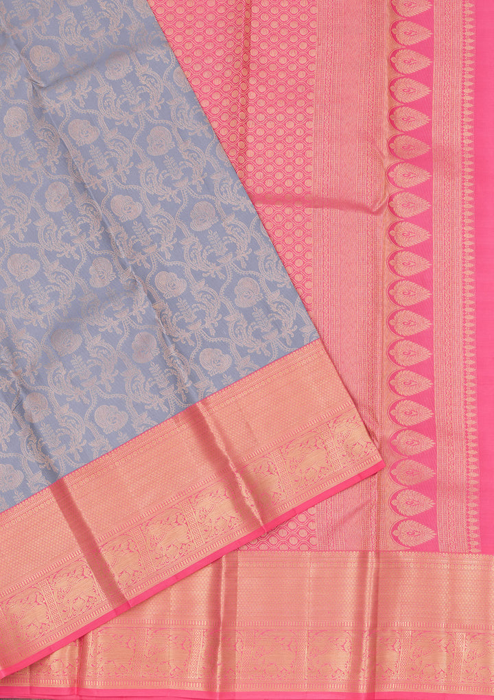 Grey Zariwork Pure Silk Saree