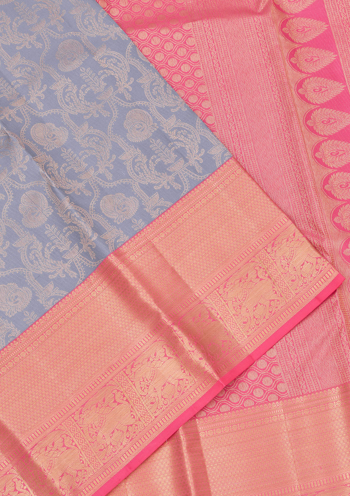 Grey Zariwork Pure Silk Saree