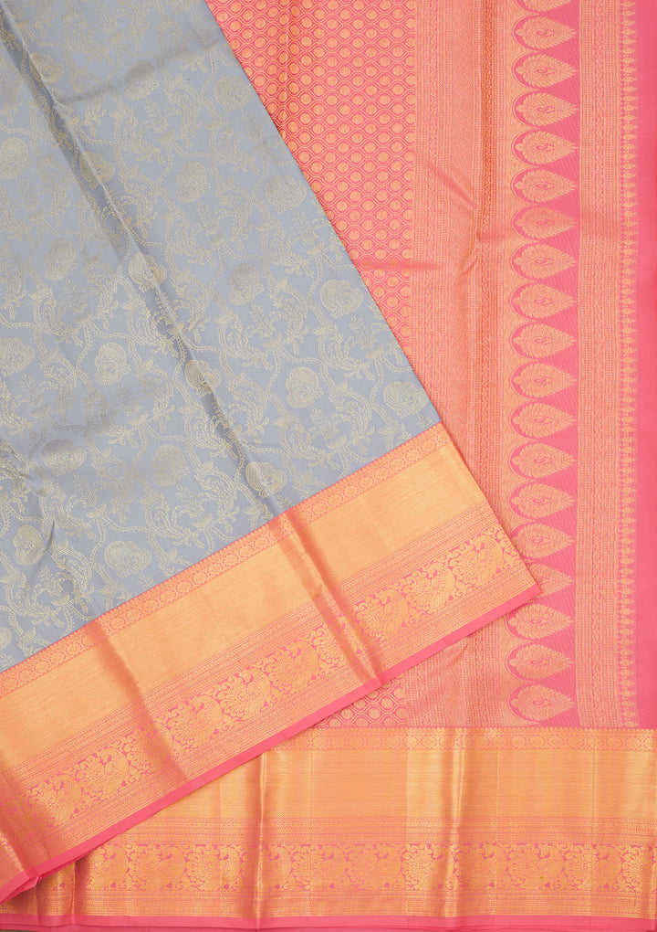 Grey Zariwork Pure Silk Saree