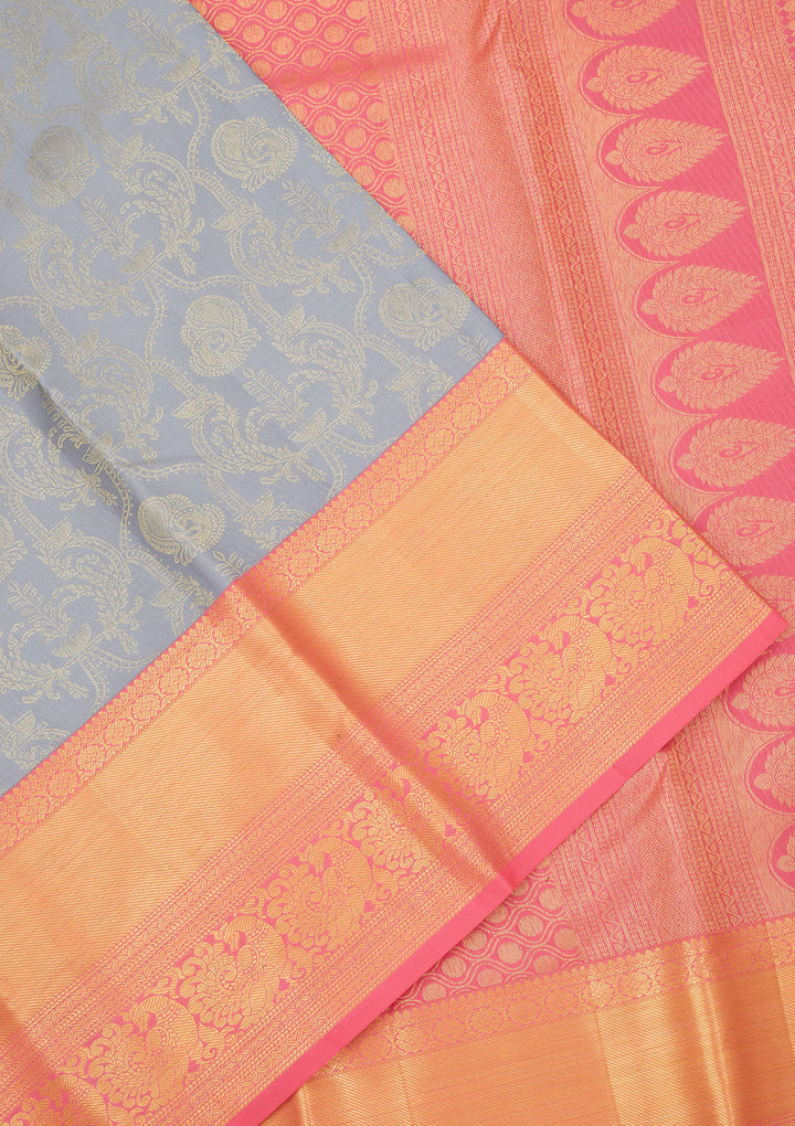 Grey Zariwork Pure Silk Saree