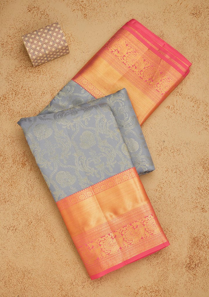 Grey Zariwork Pure Silk Saree