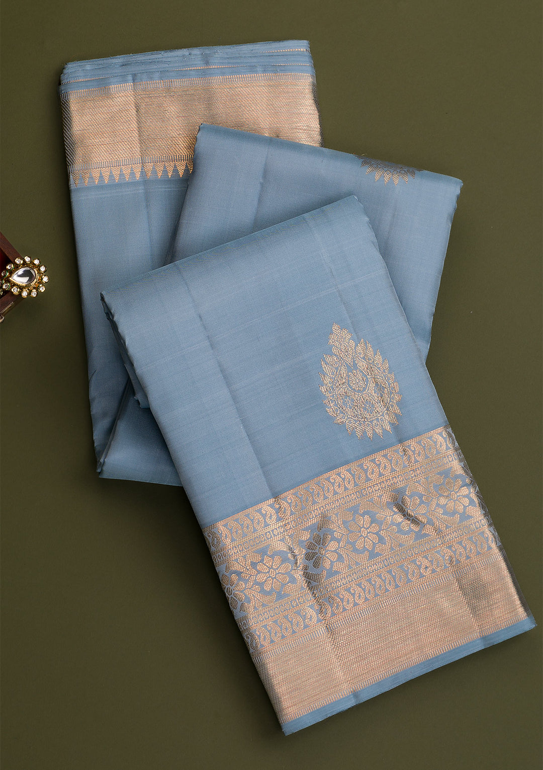 Grey Copper Zariwork Pure Silk Saree-Koskii