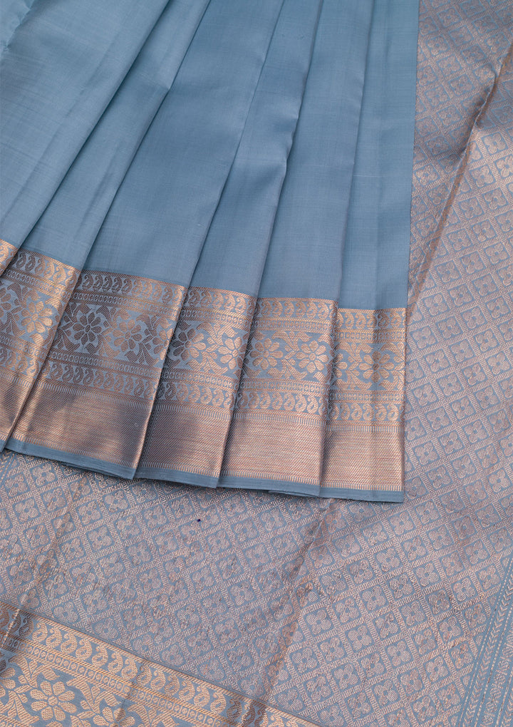 Grey Copper Zariwork Banarasi Pure Silk Saree