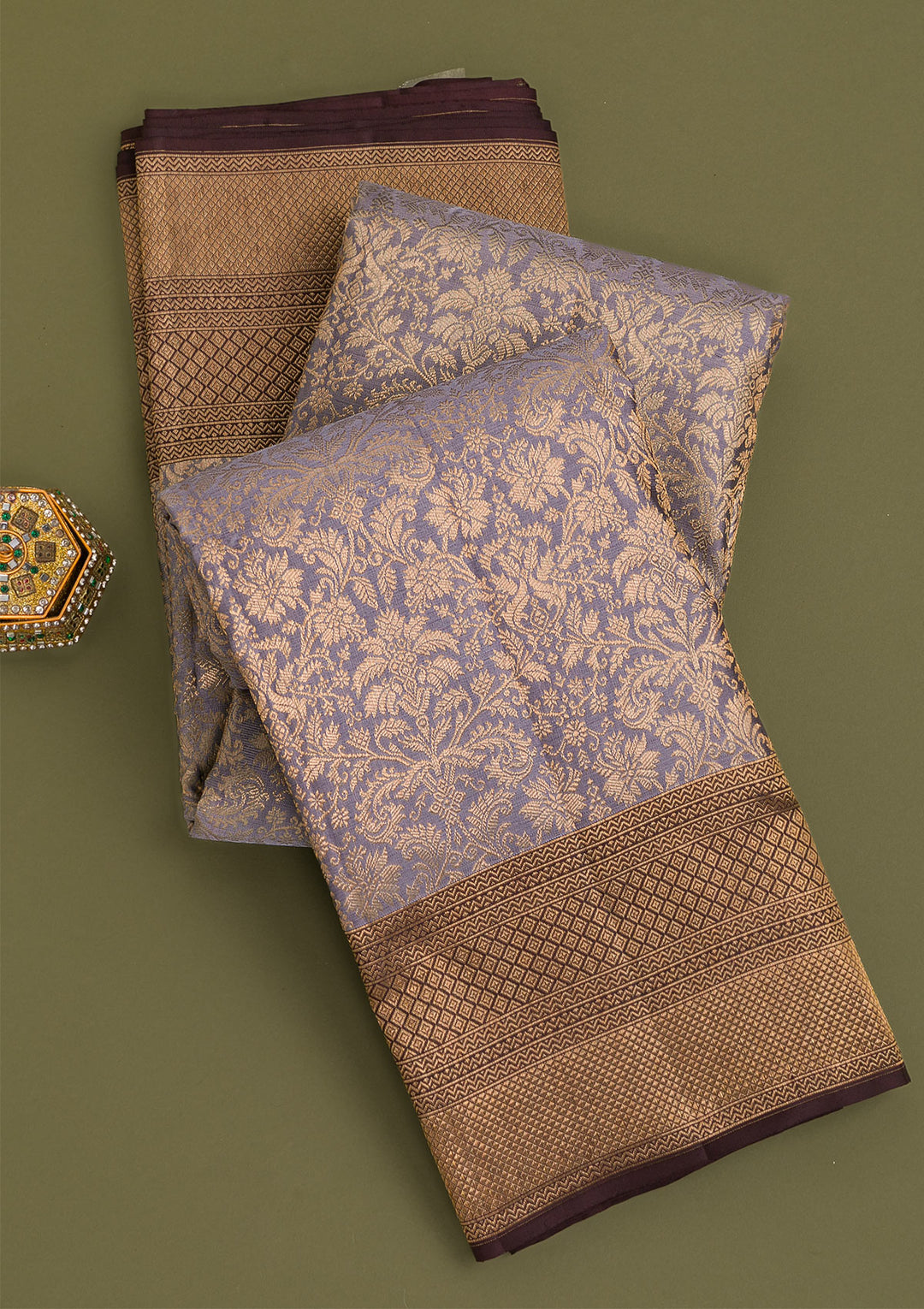 Grey Copper Zariwork Pure Silk Saree-Koskii