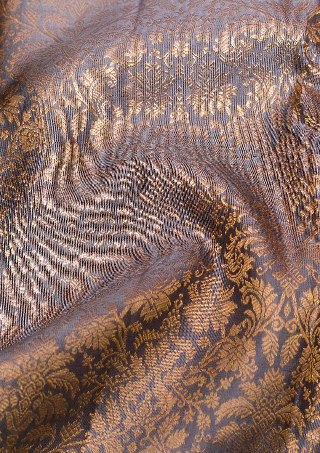 Grey Copper Zariwork Pure Silk Saree