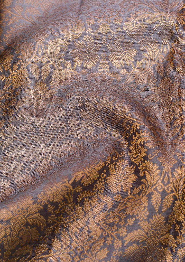 Grey Copper Zariwork Pure Silk Saree
