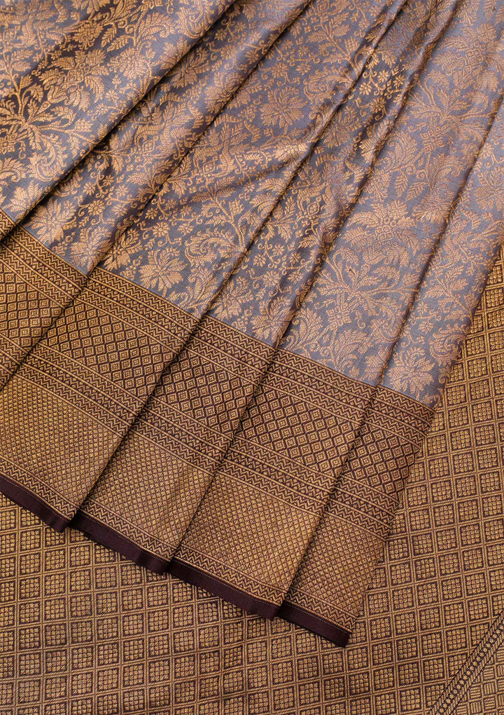 Grey Copper Zariwork Pure Silk Saree