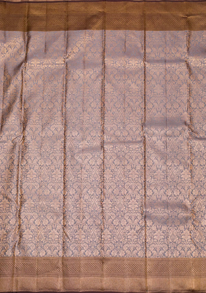 Grey Copper Zariwork Pure Silk Saree