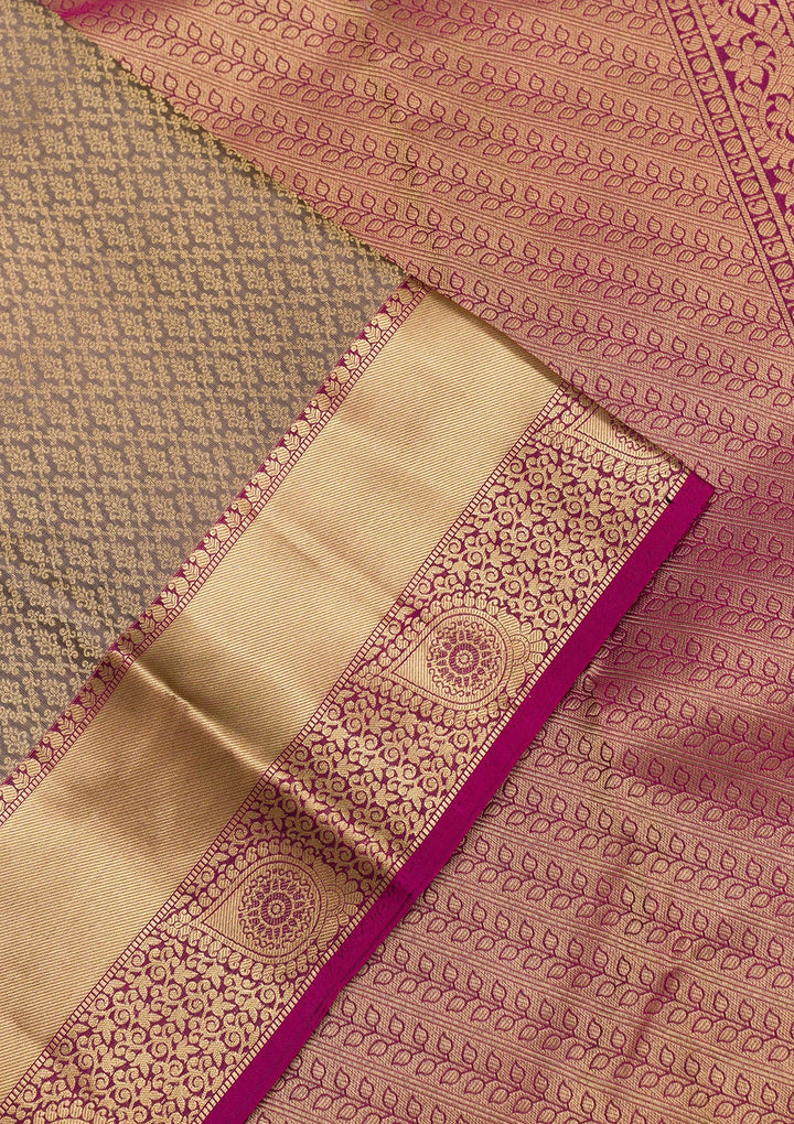 Grey Zariwork Pure Silk Saree-Koskii