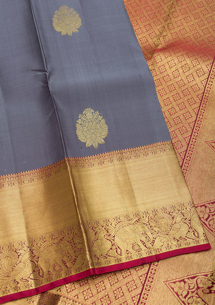 Grey Zariwork Kanjivaram Pure Silk Saree