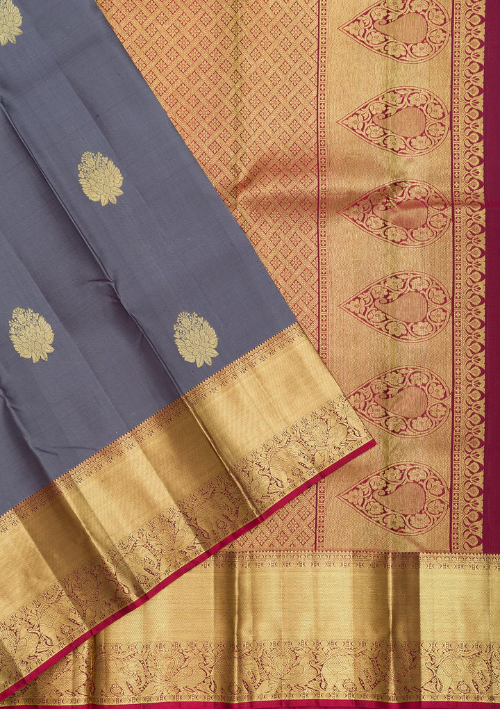 Grey Zariwork Kanjivaram Pure Silk Saree