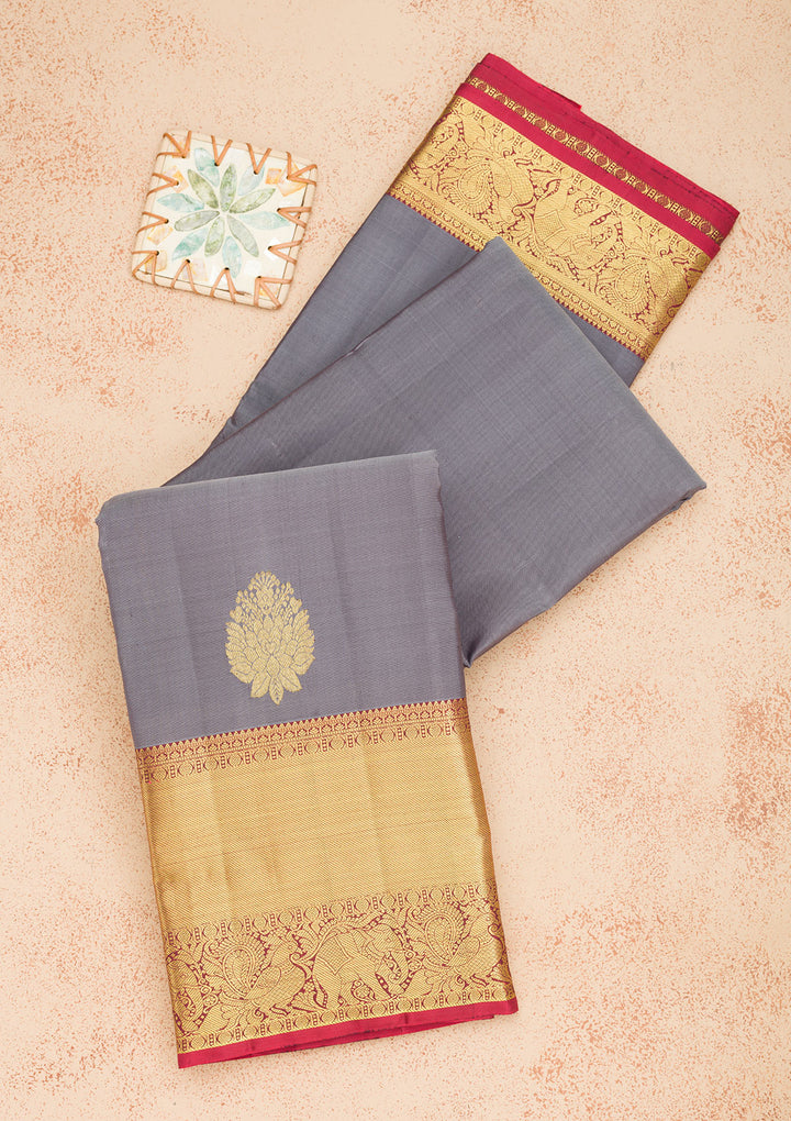 Grey Zariwork Kanjivaram Pure Silk Saree