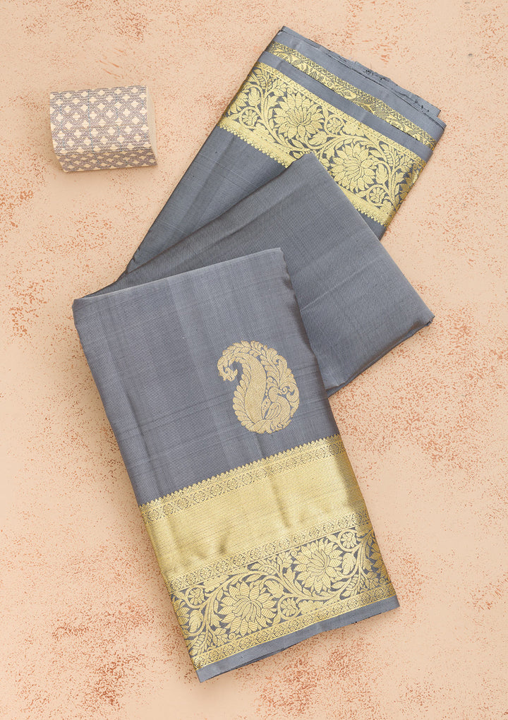 Grey Zariwork Banarasi Pure Silk Saree