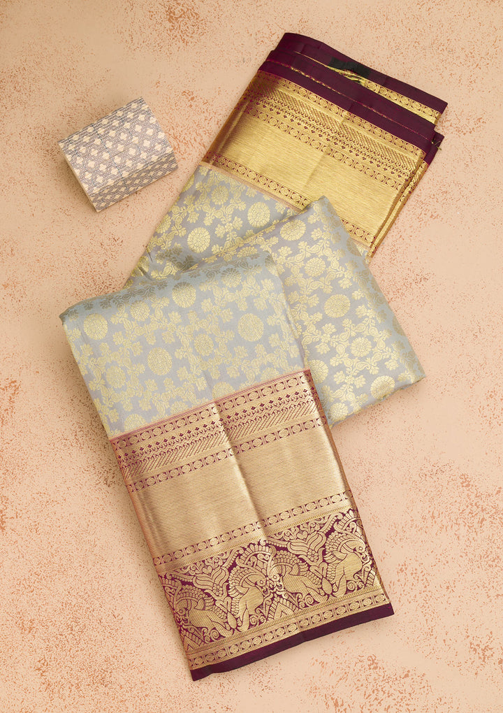 Grey Zariwork Kanjivaram Pure Silk Saree