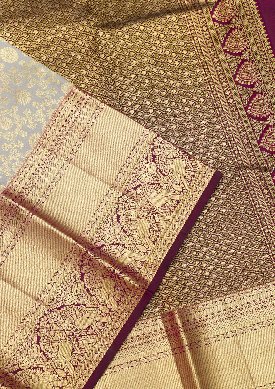 Grey Zariwork Kanjivaram Pure Silk Saree