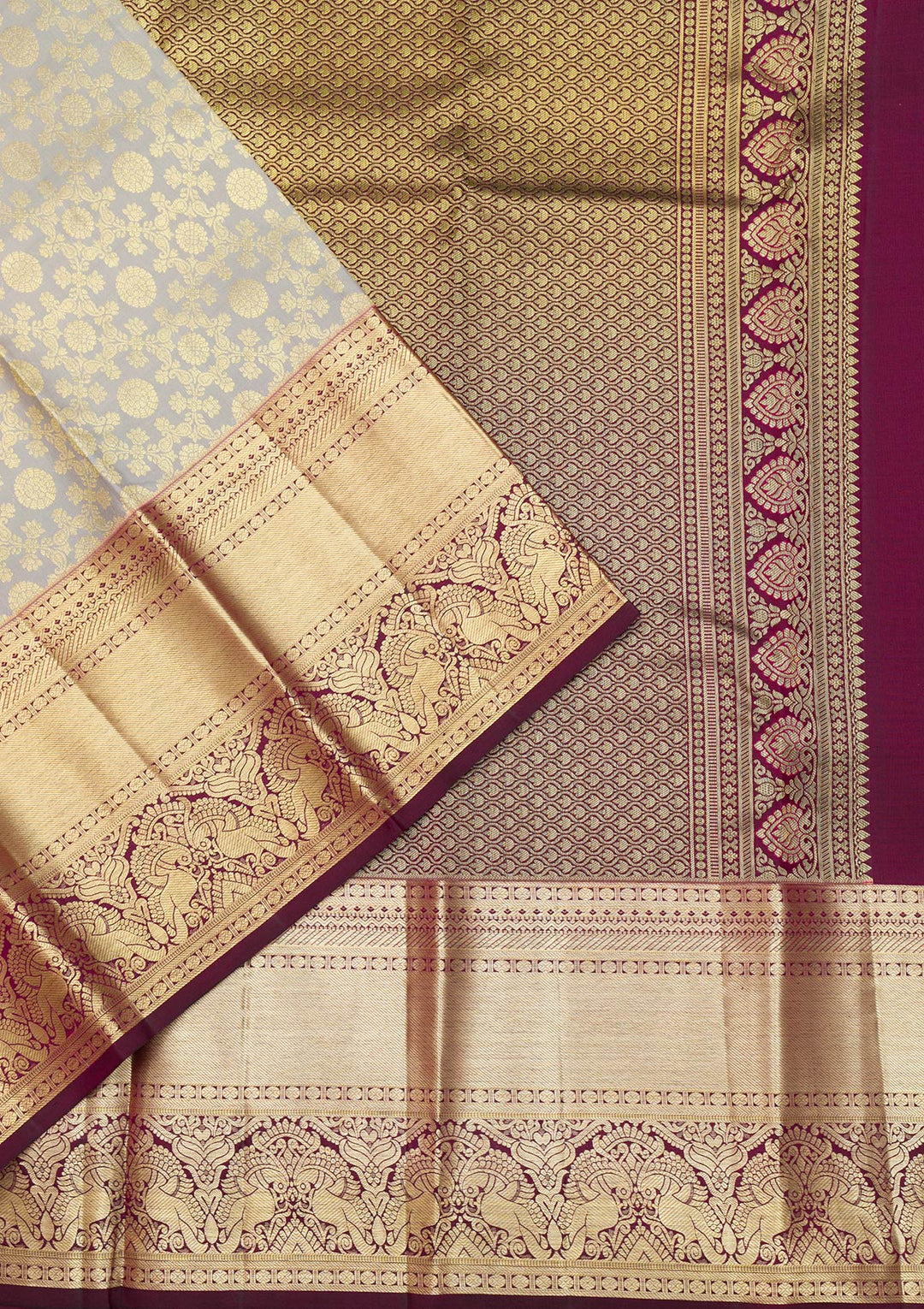 Grey Zariwork Kanjivaram Pure Silk Saree