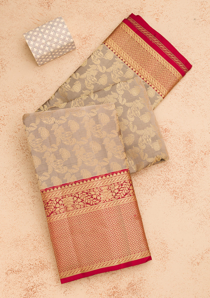 Grey Zariwork Pure Silk Saree