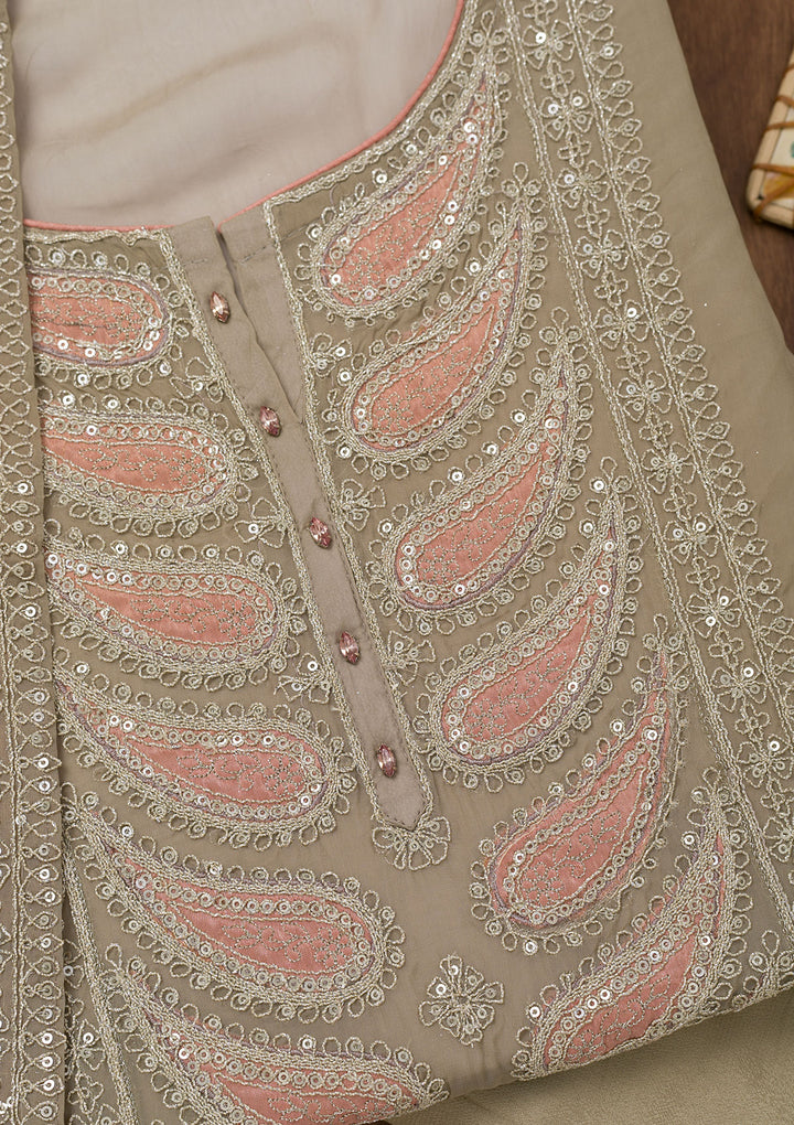 Grey Zariwork Semi Crepe Unstitched Salwar Suit