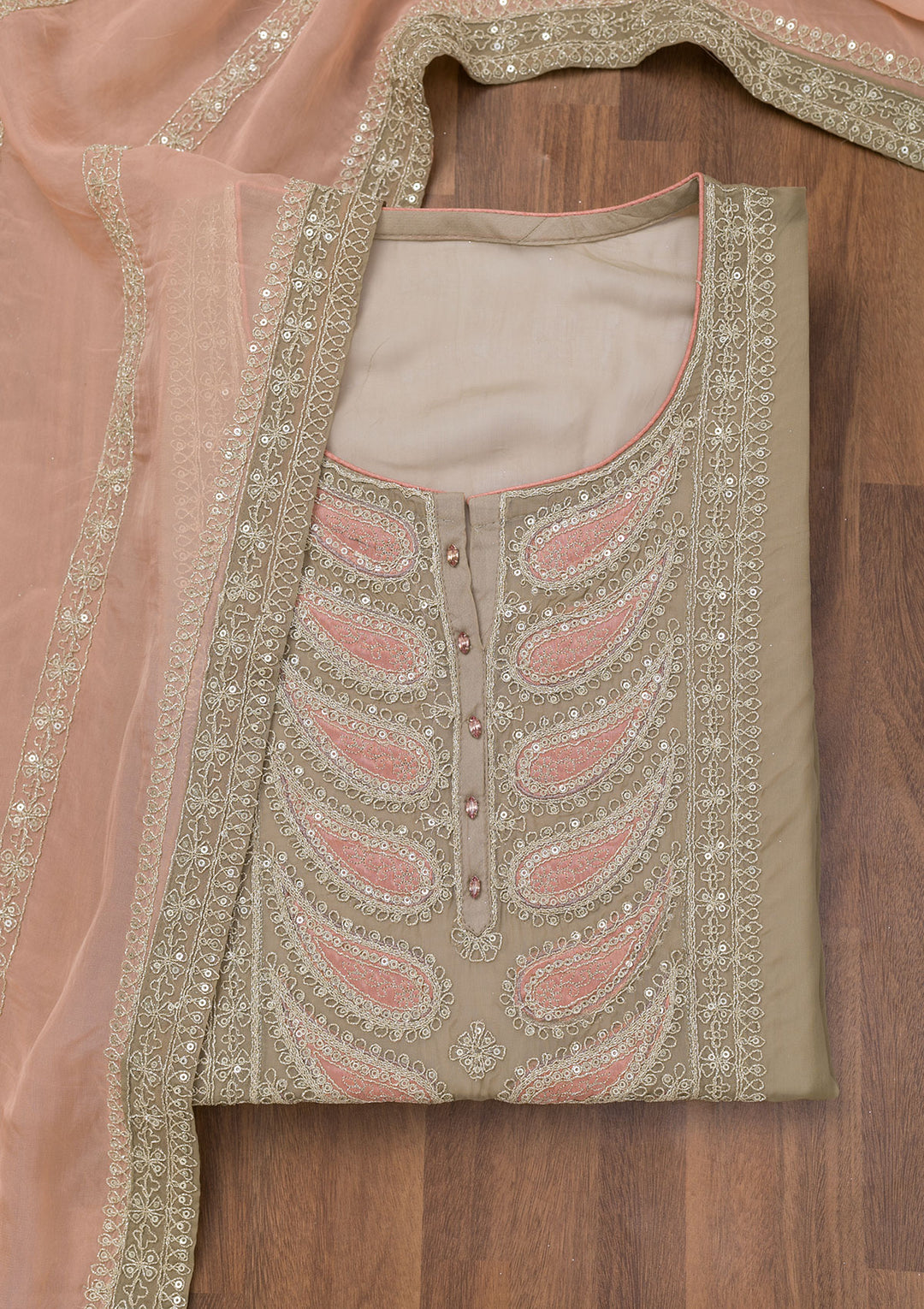 Grey Zariwork Semi Crepe Unstitched Salwar Suit