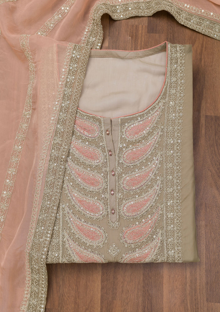 Grey Zariwork Semi Crepe Unstitched Salwar Suit