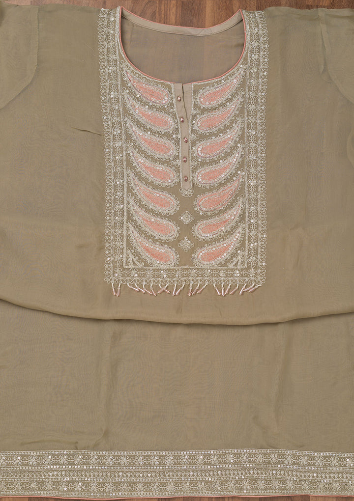 Grey Zariwork Semi Crepe Unstitched Salwar Suit