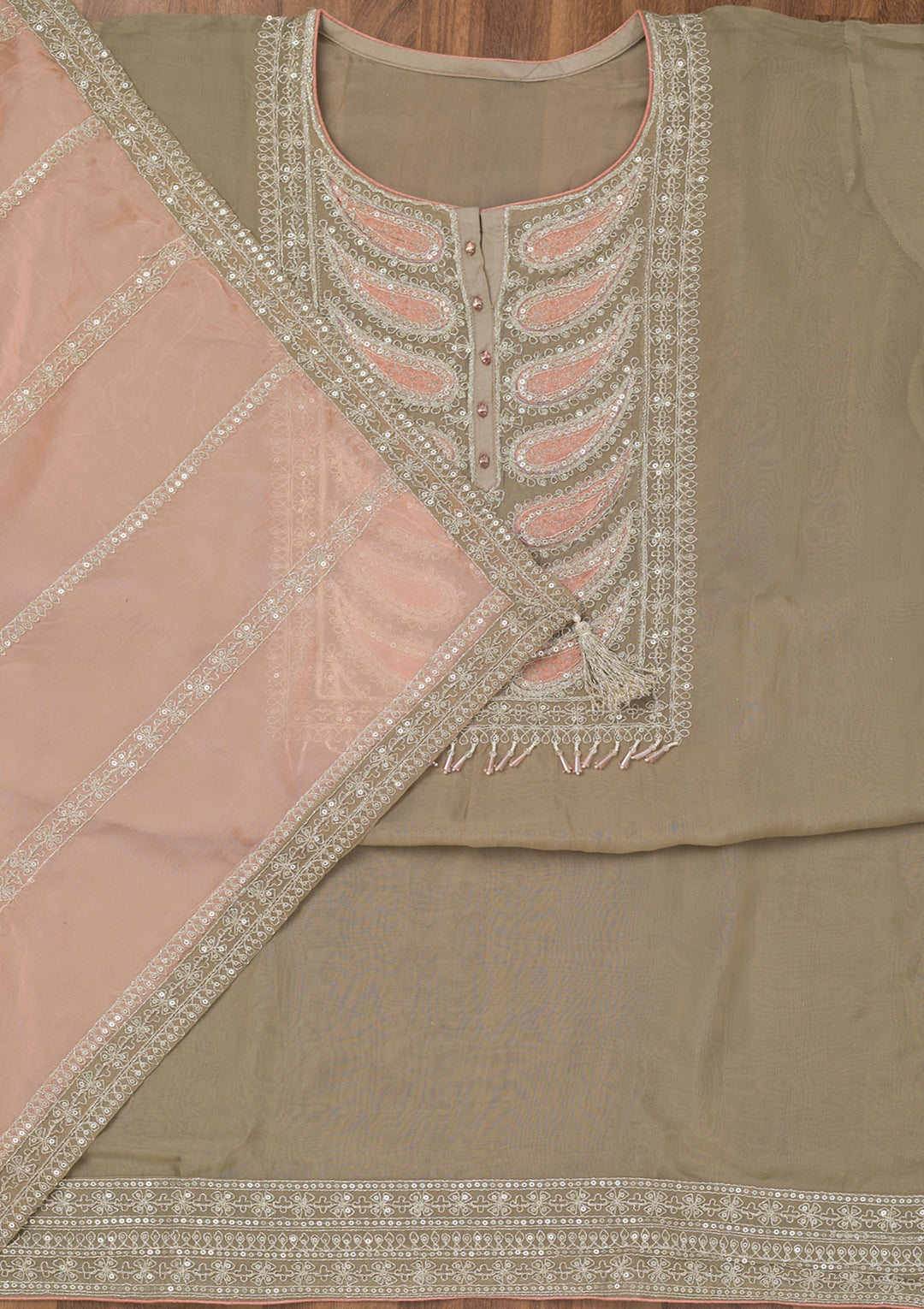Grey Zariwork Semi Crepe Unstitched Salwar Suit