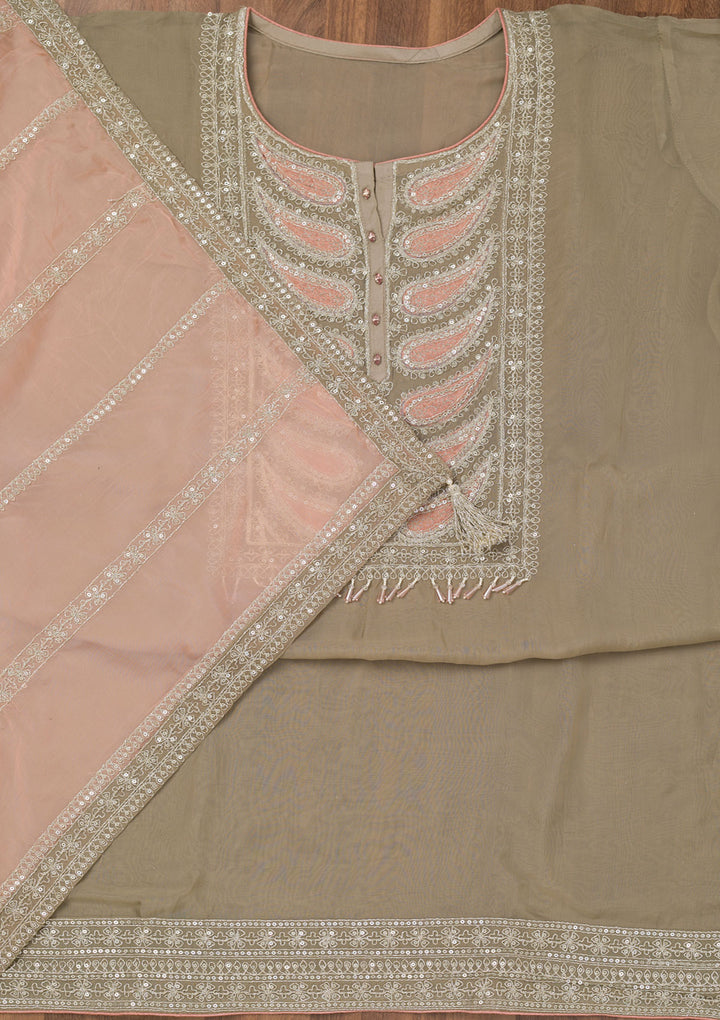 Grey Zariwork Semi Crepe Unstitched Salwar Suit