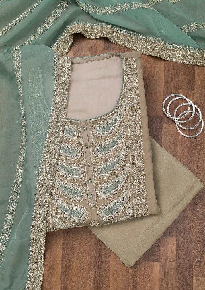 Grey Zariwork Semi Crepe Unstitched Salwar Suit