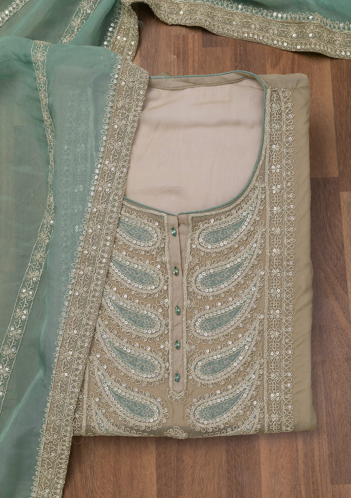 Grey Zariwork Semi Crepe Unstitched Salwar Suit