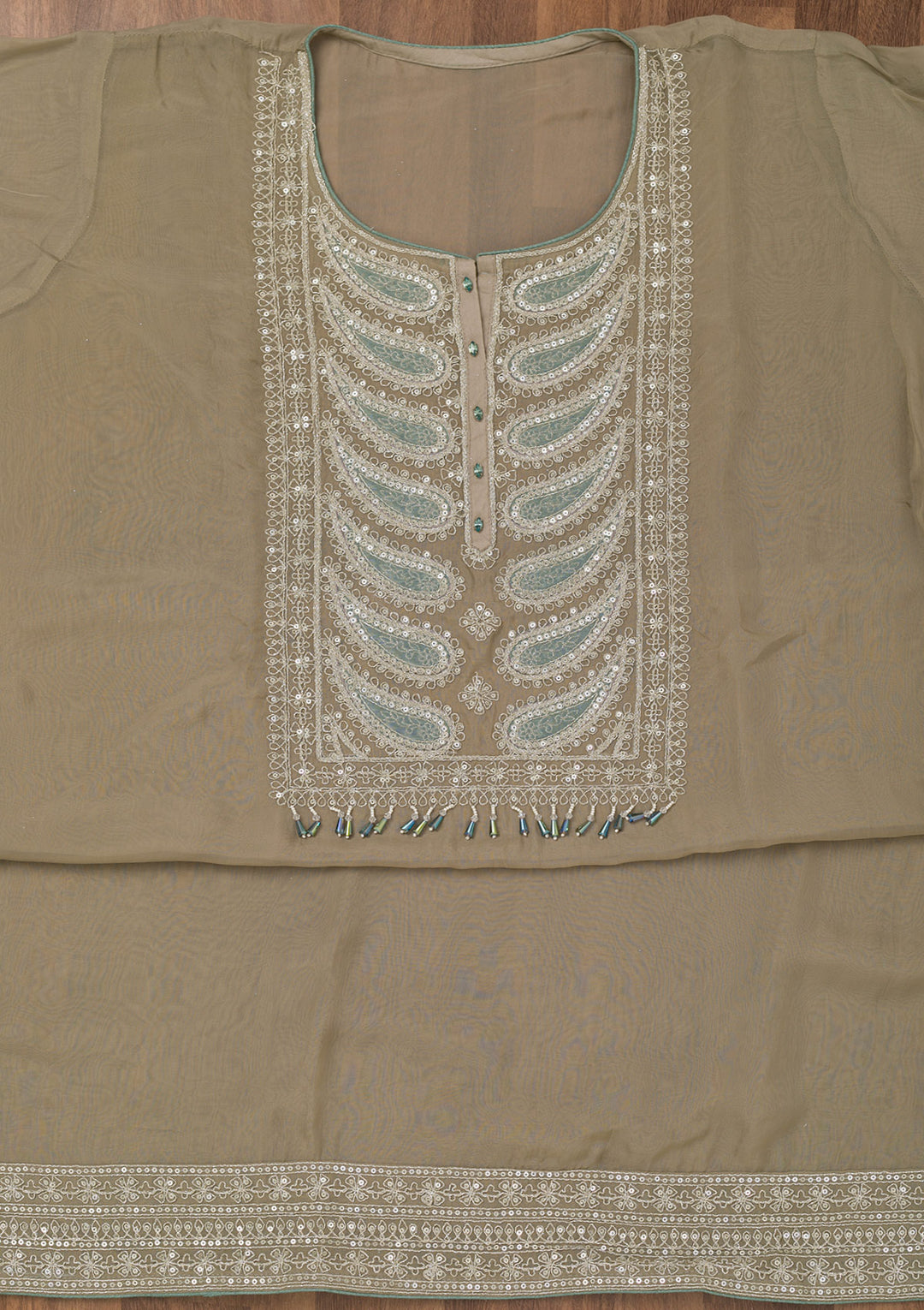 Grey Zariwork Semi Crepe Unstitched Salwar Suit