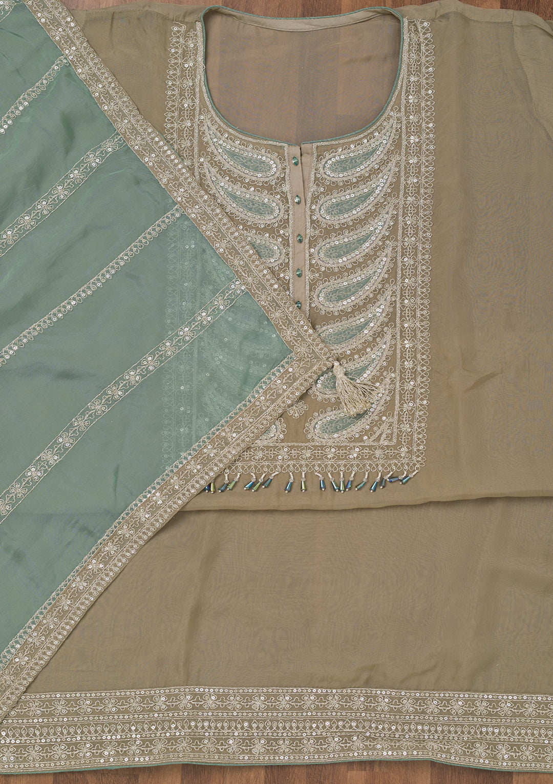 Grey Zariwork Semi Crepe Unstitched Salwar Suit